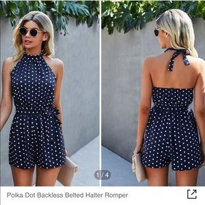 Blue Polka Dot SHEIN halter romper with pockets!